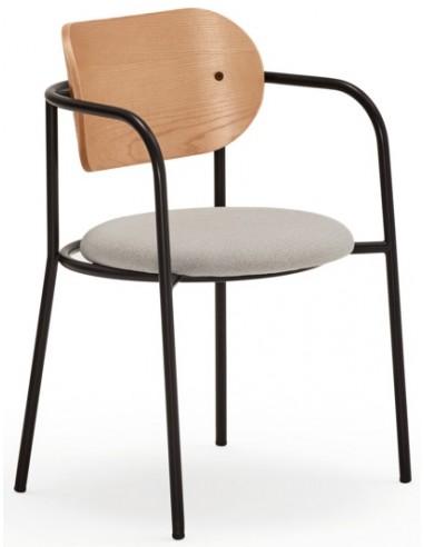 Billede af 2 x Eclipse spisebordsstole med armlæn i metal og mdf finér H78 cm - Sort/Eg
