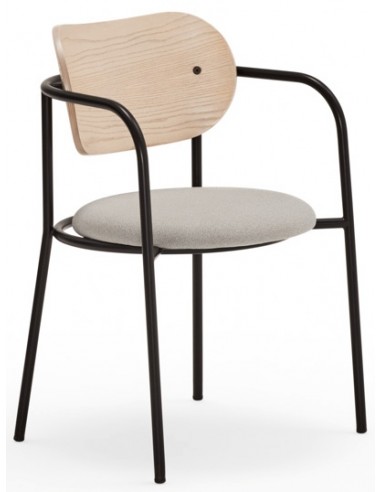 Se 2 x Eclipse spisebordsstole med armlæn i metal og mdf finér H78 cm - Sort/Lys natur hos Lepong.dk