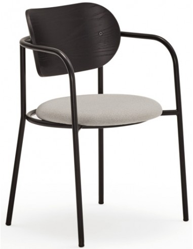 Se 2 x Eclipse spisebordsstole med armlæn i metal og mdf finér H78 cm - Sort/Sort hos Lepong.dk