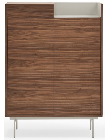 Valley highboard i metal og mdf finér H130 cm - Lysegrå/Valnød