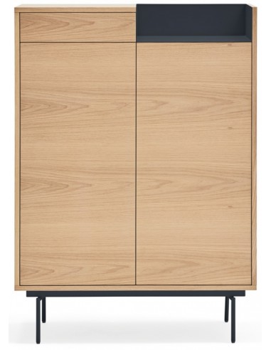 Billede af Valley highboard i metal og mdf finér H130 cm - Mørkeblå/Eg