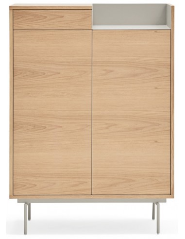 Billede af Valley highboard i metal og mdf finér H130 cm - Lysegrå/Eg