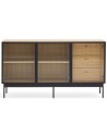 Blur sideboard i metal og mdf finér B140 cm - Sort/Eg/Klar rillet