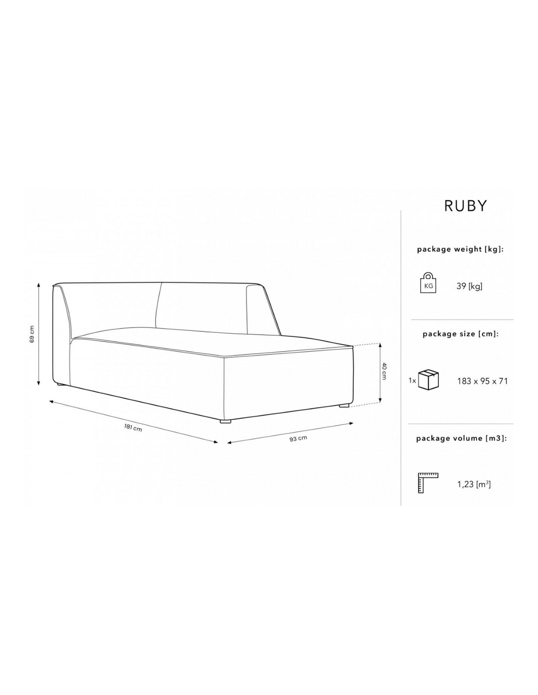 Ruby Højrevendt Daybed I Corduroy B181 Cm - Mørkegrå