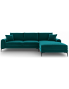 Larnite Chaiselong sofa i velour højrevendt B254 x D182 cm - Sort/Turkis