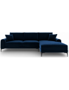 Larnite Chaiselong sofa i velour højrevendt B254 x D182 cm - Sort/Blå