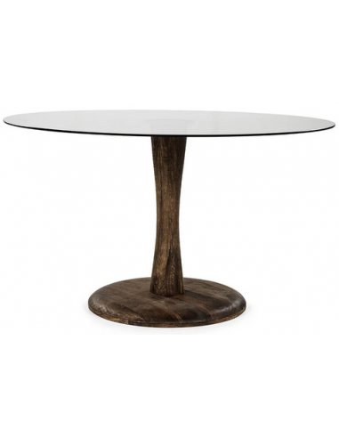 Se Boogie rundt spisebord i mangotræ og glas Ø130 cm - Rustik brun/Røget hos Lepong.dk