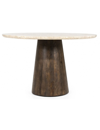 Billede af Aikin rundt spisebord i mangotræ og travertin Ø130 cm - Rustik brun/Travertin