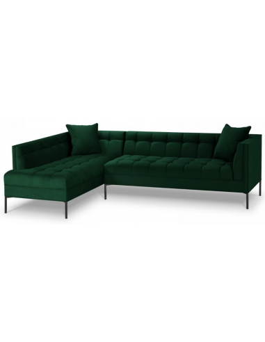Se Karoo venstrevendt chaiselong sofa i metal og velour B270 x D185 cm - Sort/Flaskegrøn hos Lepong.dk