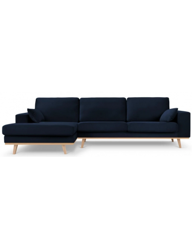 Billede af Tugela venstrevendt chaiselong sofa i bøgetræ og velour B281 x D154 cm - Bøg/Blå