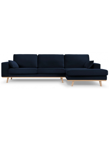 Billede af Tugela højrevendt chaiselong sofa i bøgetræ og velour B281 x D154 cm - Bøg/Blå