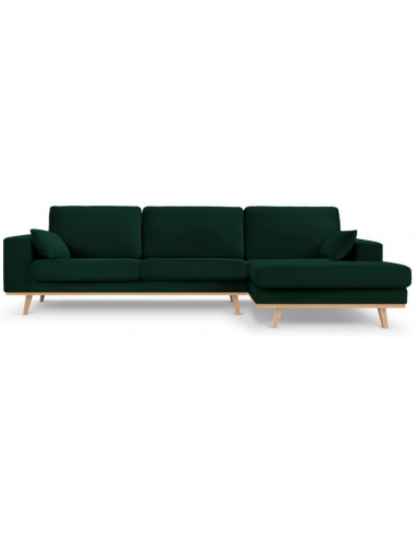Billede af Tugela højrevendt chaiselong sofa i bøgetræ og velour B281 x D154 cm - Bøg/Flaskegrøn