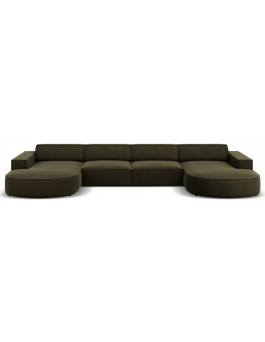 Jodie U-sofa i velour B364 x D166 cm - Sort/Grøn