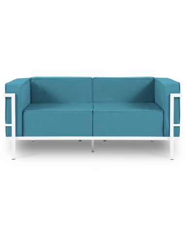 Se Cannes udendørs loungesofa i stål og polyester B164 x D70 cm - Hvid/Blå hos Lepong.dk