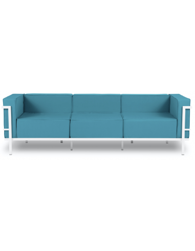 Cannes udendørs loungesofa i stål og polyester B230 x D70 cm - Hvid/Blå