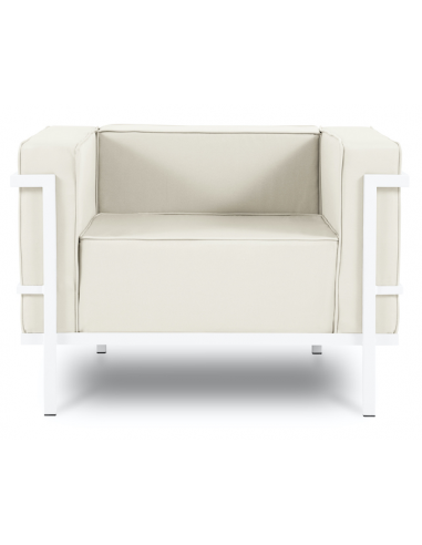 Se Cannes udendørs lounge havestol i stål og polyester B100 x D70 cm - Hvid/Beige hos Lepong.dk