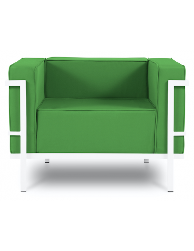 Se Cannes udendørs lounge havestol i stål og polyester B100 x D70 cm - Hvid/Grøn hos Lepong.dk