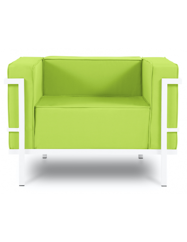 Se Cannes udendørs lounge havestol i stål og polyester B100 x D70 cm - Hvid/Lysegrøn hos Lepong.dk