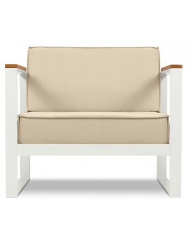 Se Tahiti udendørs lounge havestol i stål og polyester B90 x D85 cm - Hvid/Beige hos Lepong.dk
