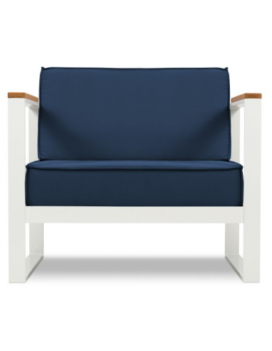 Se Tahiti udendørs lounge havestol i stål og polyester B90 x D85 cm - Hvid/Mørkeblå hos Lepong.dk