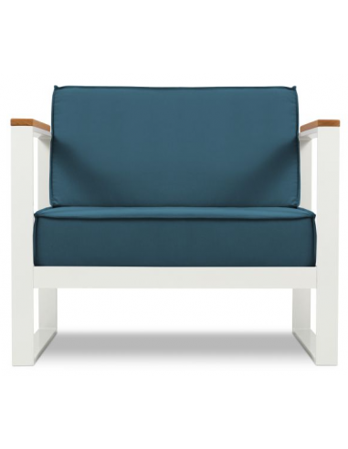 Se Tahiti udendørs lounge havestol i stål og polyester B90 x D85 cm - Hvid/Blå hos Lepong.dk