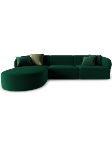 Billede af Chiara venstrevendt chaiselong sofa i velour B259 x D155 cm - Sort/Flaskegrøn
