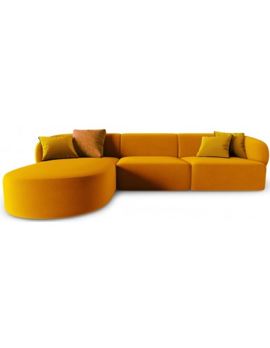 Se Chiara venstrevendt chaiselong sofa i velour B259 x D155 cm - Sort/Gul hos Lepong.dk