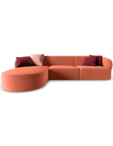 Se Chiara venstrevendt chaiselong sofa i velour B259 x D155 cm - Sort/Koralrød hos Lepong.dk