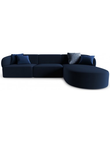 Se Chiara højrevendt chaiselong sofa i velour B259 x D155 cm - Sort/Blå hos Lepong.dk
