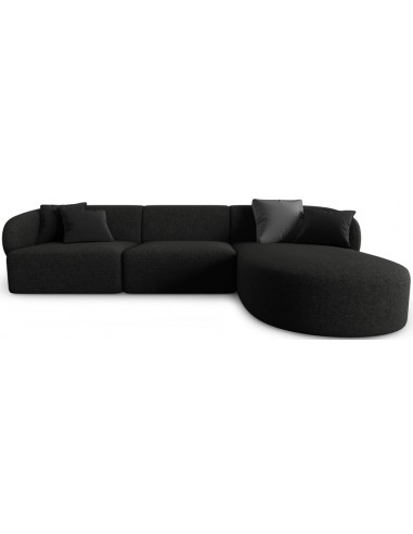 Se Chiara højrevendt chaiselong sofa i chenille B259 x D155 cm - Sort/Sort melange hos Lepong.dk