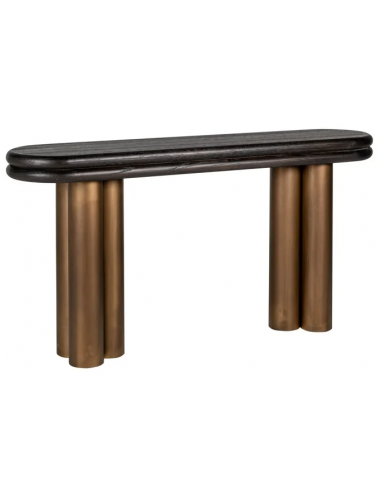 Se Macaron konsolbord i metal og træ 160 x 38 cm - Børstet bronze/Rustik sort hos Lepong.dk