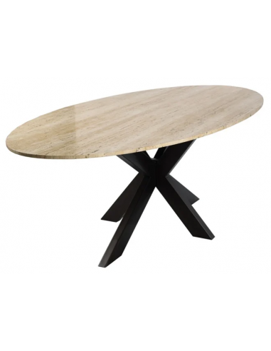 Billede af Avalon ovalt spisebord i jern og travertin 230 x 115 cm - Sort/Travertin