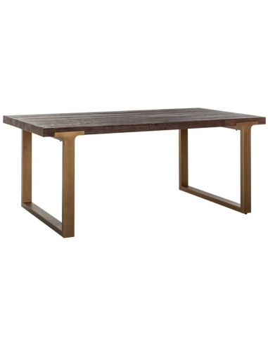 Se Cromford Mill spisebord i stål og elmetræ 230 x 100 cm - Antik børstet messing/Rustik brun hos Lepong.dk