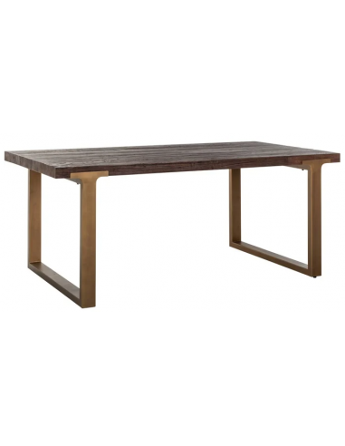 Se Cromford Mill spisebord i stål og elmetræ 190 x 100 cm - Antik børstet messing/Rustik brun hos Lepong.dk