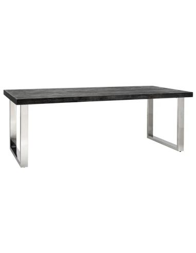 Se Blackbone spisebord i egetræsfinér og stål 220 x 100 cm - Sølv/Rustik sort hos Lepong.dk