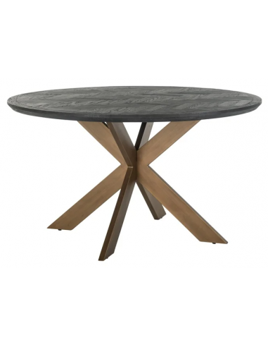 Billede af Blackbone rundt spisebord i egetræ og stål Ø140 cm - Antik børstet messing/Rustik sort