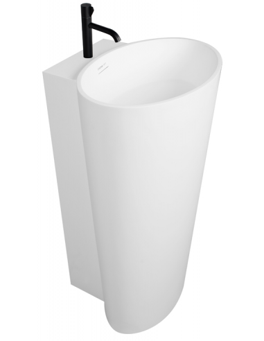 Billede af Gulvmonteret håndvask m/hanehul i solid stone H90 x B50 cm - Blank hvid