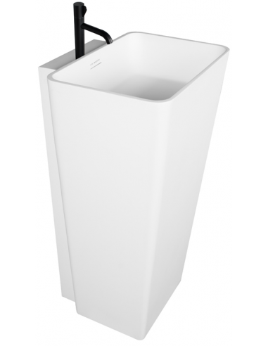 Billede af Gulvmonteret håndvask m/hanehul i solid stone H90 x B50 cm - Blank hvid