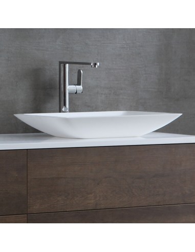 Billede af Bordmonteret håndvask i solid stone 58,5 x 34 cm - Blank hvid