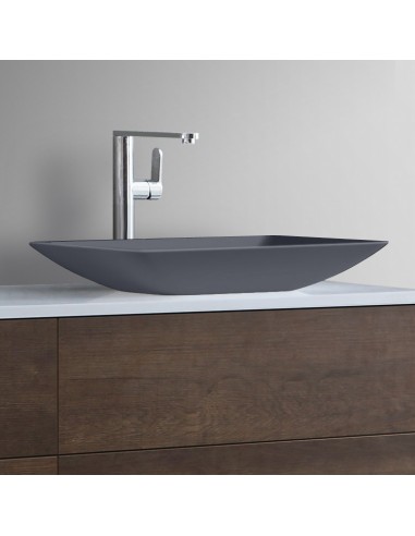Billede af Bordmonteret håndvask i solid stone 58,5 x 34 cm - Mat betongrå
