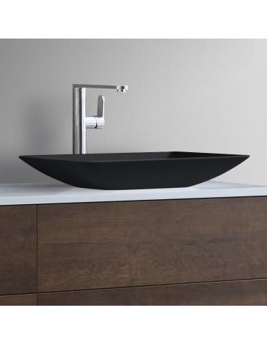 Se Bordmonteret håndvask i solid stone 58,5 x 34 cm - Mat sort hos Lepong.dk