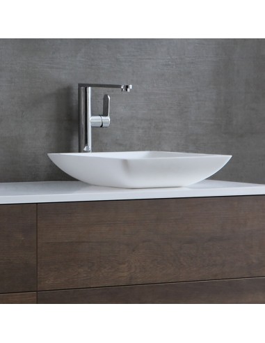 Se Bordmonteret håndvask i solid stone 38 x 38 cm - Blank hvid hos Lepong.dk