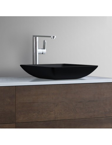 Se Bordmonteret håndvask i solid stone 38 x 38 cm - Mat sort hos Lepong.dk