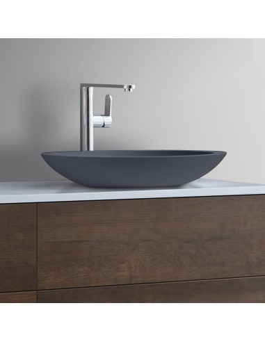 Billede af Bordmonteret oval håndvask i solid stone 58,5 x 34 cm - Mat betongrå