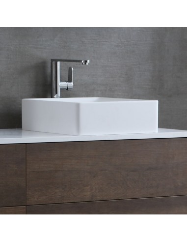 Se Bordmonteret håndvask i solid stone 40 x 40 cm - Mat hvid hos Lepong.dk