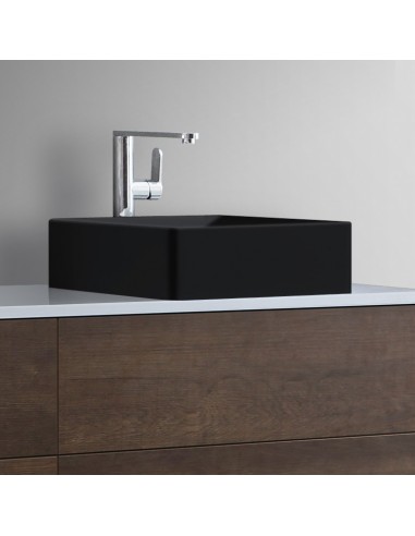 Billede af Bordmonteret håndvask i solid stone 40 x 40 cm - Mat sort