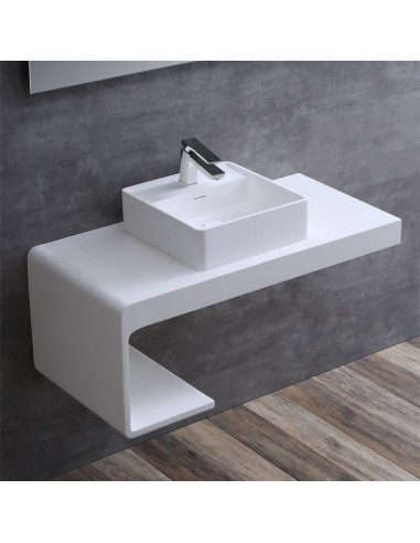 Billede af Bordmonteret håndvask m/hanehul i solid stone 40 x 40 cm - Mat hvid