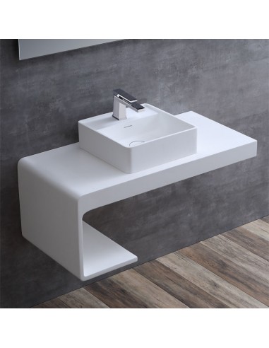 Billede af Bordmonteret håndvask m/hanehul i solid stone 40 x 40 cm - Blank hvid