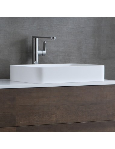 Billede af Bordmonteret håndvask i solid stone 54,5 x 35 cm - Mat hvid