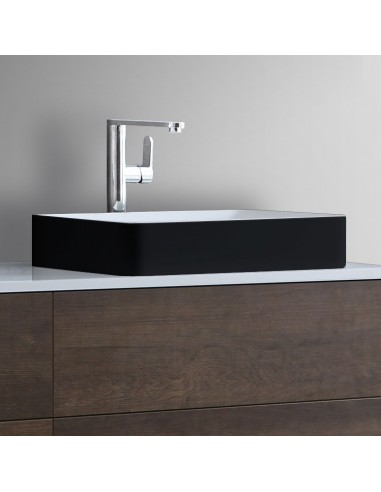 Se Bordmonteret håndvask i solid stone 54,5 x 35 cm - Mat sort/Mat hvid hos Lepong.dk